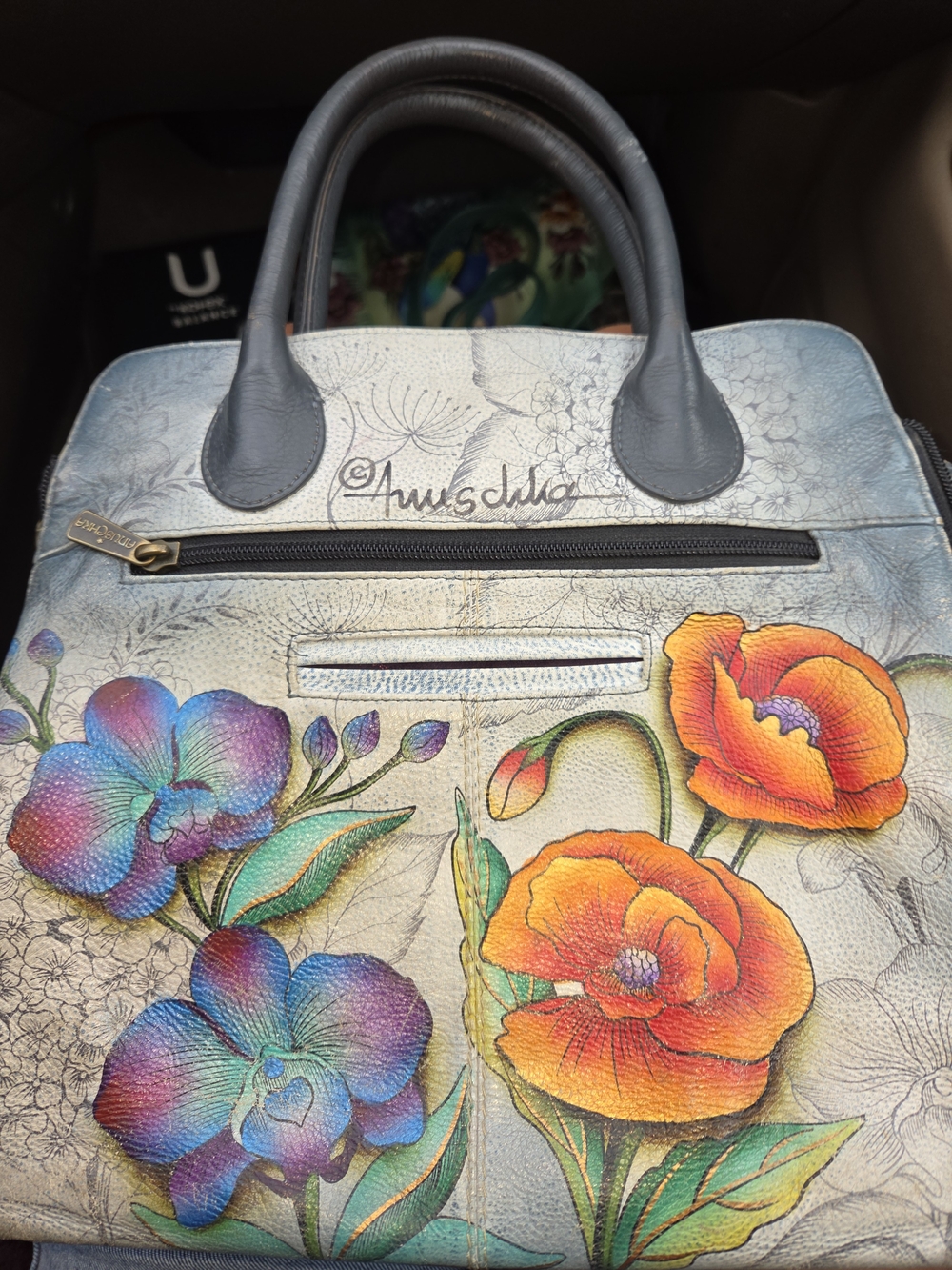 ANUSCHKA Hand-Painted Floral Leather Satchel Bag - Multicolor